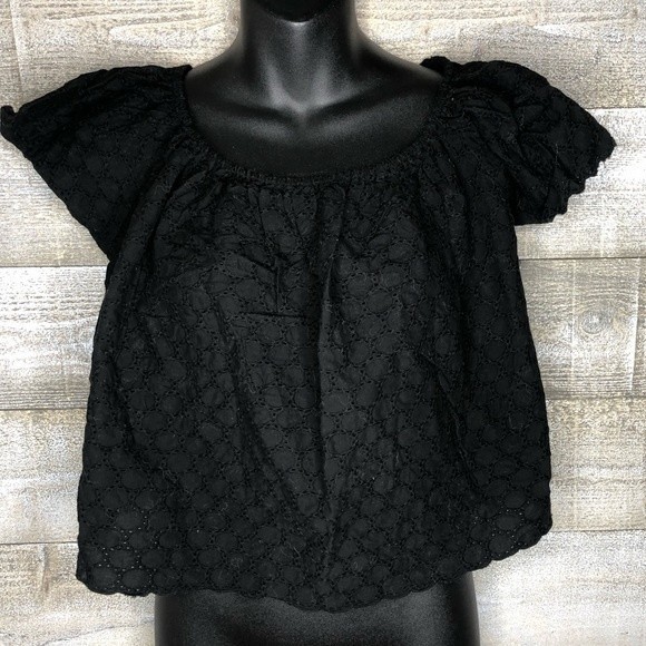 Zara Trafaluc small Black Eyelet Off-The-Shoulder summer Top - Picture 2 of 5